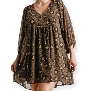Umgee animal print balloon sleeve babydoll dress